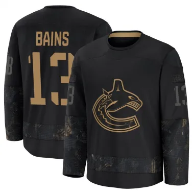 Black Youth Arshdeep Bains Premium Vancouver Canucks 2024 Military Appreciation Practice Jersey