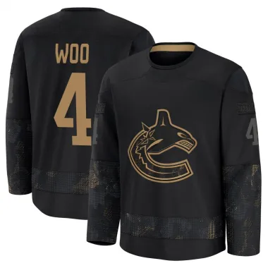 Black Youth Jett Woo Premium Vancouver Canucks 2024 Military Appreciation Practice Jersey