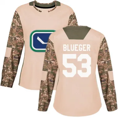 Blue Women's Teddy Blueger Authentic Vancouver Canucks Camo Veterans Day Practice Jersey
