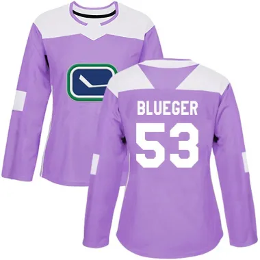 Blue Women's Teddy Blueger Authentic Vancouver Canucks Purple Fights Cancer Practice Jersey