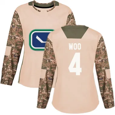 Camo Women's Jett Woo Authentic Vancouver Canucks Veterans Day Practice Jersey