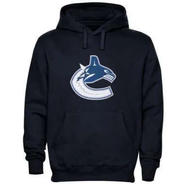 Navy Blue Men's Vancouver Canucks Old Time Hockey Big Logo with Crest Pullover Hoodie -