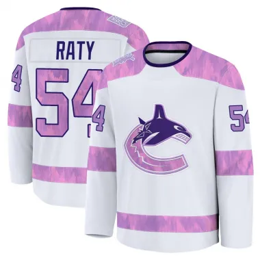 White Men's Aatu Raty Premium Vancouver Canucks 2024 Hockey Fights Cancer Practice Jersey