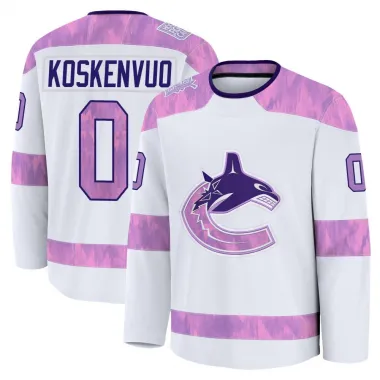 White Men's Aku Koskenvuo Premium Vancouver Canucks 2024 Hockey Fights Cancer Practice Jersey