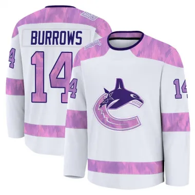 White Men's Alex Burrows Premium Vancouver Canucks 2024 Hockey Fights Cancer Practice Jersey