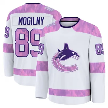 White Men's Alexander Mogilny Premium Vancouver Canucks 2024 Hockey Fights Cancer Practice Jersey