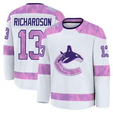 White Men's Brad Richardson Premium Vancouver Canucks 2024 Hockey Fights Cancer Practice Jersey