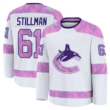 White Men's Chase Stillman Premium Vancouver Canucks 2024 Hockey Fights Cancer Practice Jersey
