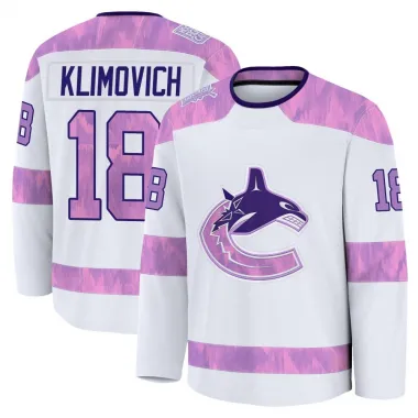 White Men's Danila Klimovich Premium Vancouver Canucks 2024 Hockey Fights Cancer Practice Jersey