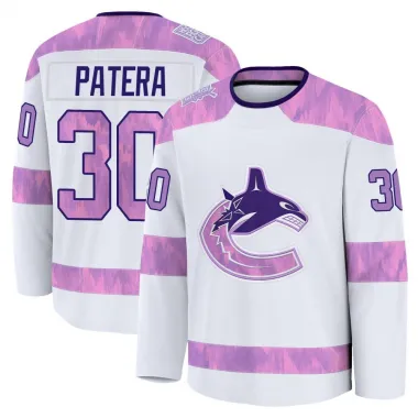 White Men's Jiri Patera Premium Vancouver Canucks 2024 Hockey Fights Cancer Practice Jersey