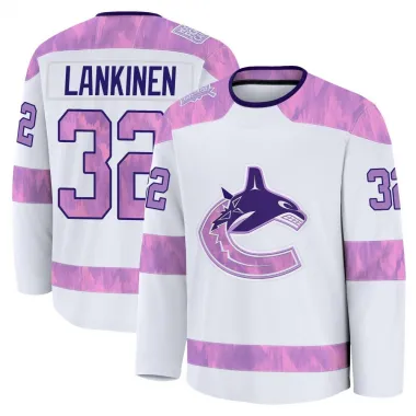 White Men's Kevin Lankinen Premium Vancouver Canucks 2024 Hockey Fights Cancer Practice Jersey