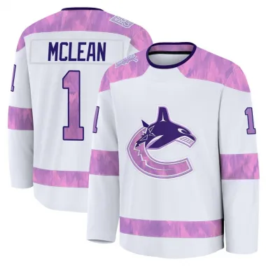 White Men's Kirk Mclean Premium Vancouver Canucks 2024 Hockey Fights Cancer Practice Jersey
