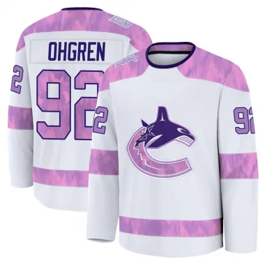 White Men's Liam Ohgren Premium Vancouver Canucks 2024 Hockey Fights Cancer Practice Jersey