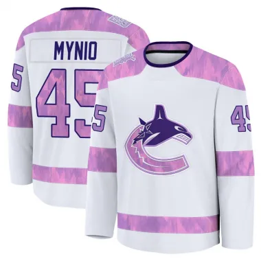White Men's Sawyer Mynio Premium Vancouver Canucks 2024 Hockey Fights Cancer Practice Jersey