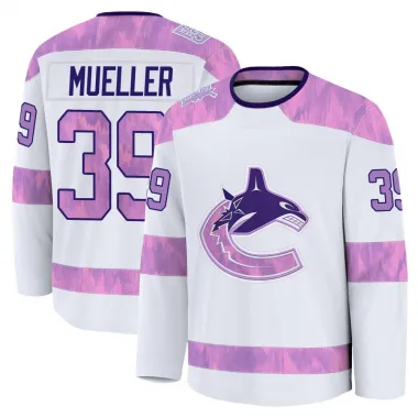 White Men's Ty Mueller Premium Vancouver Canucks 2024 Hockey Fights Cancer Practice Jersey