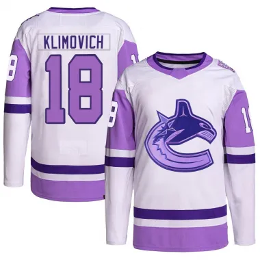 White/Purple Men's Danila Klimovich Authentic Vancouver Canucks Hockey Fights Cancer Primegreen Jersey