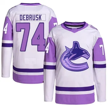 White/Purple Men's Jake DeBrusk Authentic Vancouver Canucks Hockey Fights Cancer Primegreen Jersey