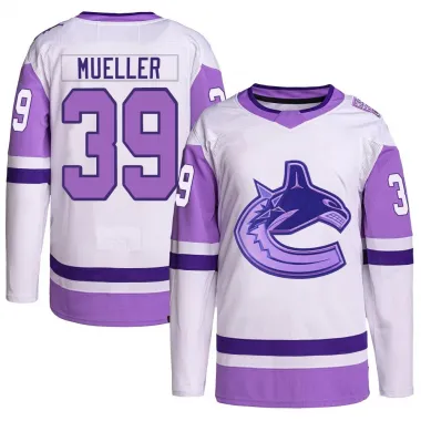 White/Purple Men's Ty Mueller Authentic Vancouver Canucks Hockey Fights Cancer Primegreen Jersey