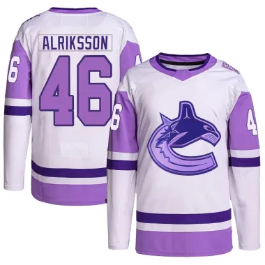 White/Purple Men's Vilmer Alriksson Authentic Vancouver Canucks Hockey Fights Cancer Primegreen Jersey
