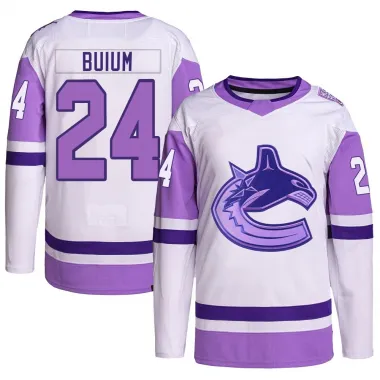 White/Purple Men's Zeev Buium Authentic Vancouver Canucks Hockey Fights Cancer Primegreen Jersey