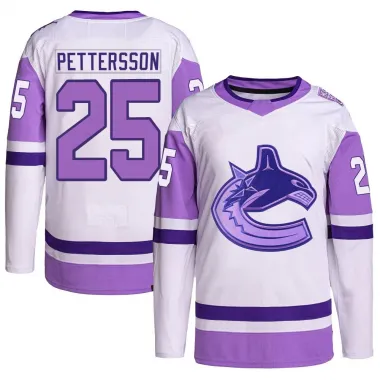 White/Purple Youth Elias N. Pettersson Authentic Vancouver Canucks Hockey Fights Cancer Primegreen Jersey
