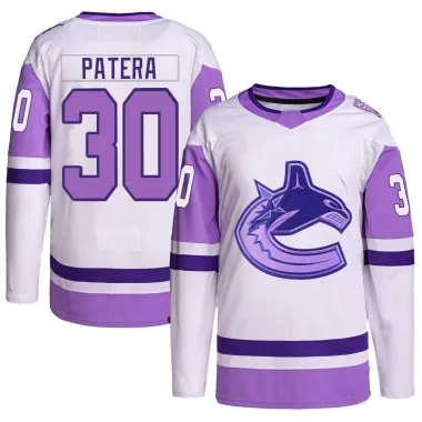 White/Purple Youth Jiri Patera Authentic Vancouver Canucks Hockey Fights Cancer Primegreen Jersey