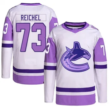 White/Purple Youth Lukas Reichel Authentic Vancouver Canucks Hockey Fights Cancer Primegreen Jersey