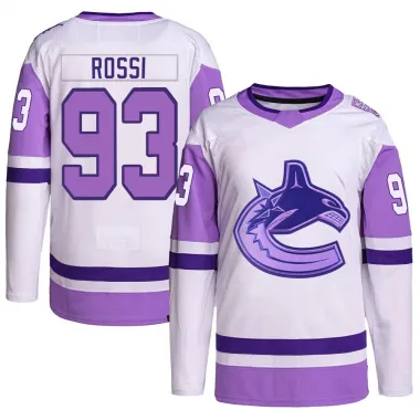 White/Purple Youth Marco Rossi Authentic Vancouver Canucks Hockey Fights Cancer Primegreen Jersey