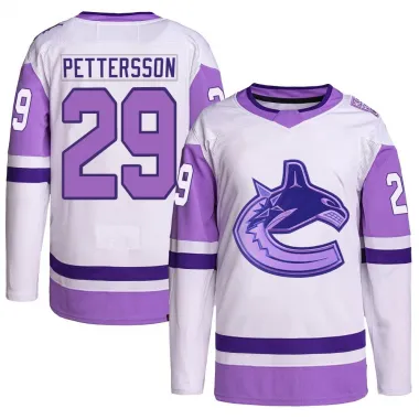 White/Purple Youth Marcus Pettersson Authentic Vancouver Canucks Hockey Fights Cancer Primegreen Jersey