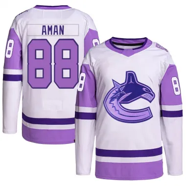 White/Purple Youth Nils Aman Authentic Vancouver Canucks Hockey Fights Cancer Primegreen Jersey