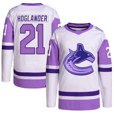 White/Purple Youth Nils Hoglander Authentic Vancouver Canucks Hockey Fights Cancer Primegreen Jersey