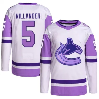 White/Purple Youth Tom Willander Authentic Vancouver Canucks Hockey Fights Cancer Primegreen Jersey