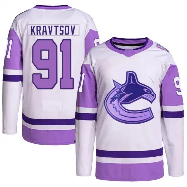 White/Purple Youth Vitali Kravtsov Authentic Vancouver Canucks Hockey Fights Cancer Primegreen Jersey