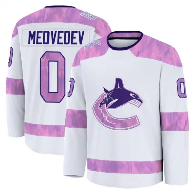 White Youth Aleksei Medvedev Premium Vancouver Canucks 2024 Hockey Fights Cancer Practice Jersey