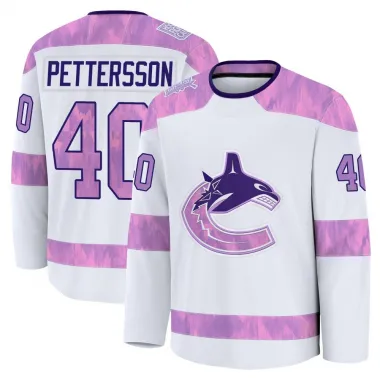 White Youth Elias Pettersson Premium Vancouver Canucks 2024 Hockey Fights Cancer Practice Jersey