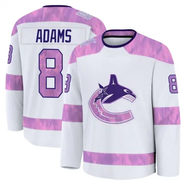 White Youth Greg Adams Premium Vancouver Canucks 2024 Hockey Fights Cancer Practice Jersey