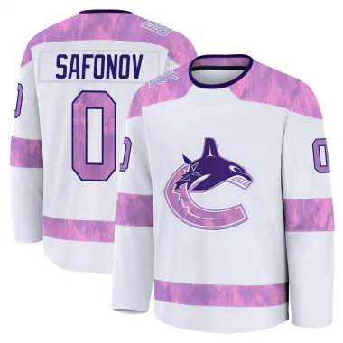 White Youth Ilya Safonov Premium Vancouver Canucks 2024 Hockey Fights Cancer Practice Jersey