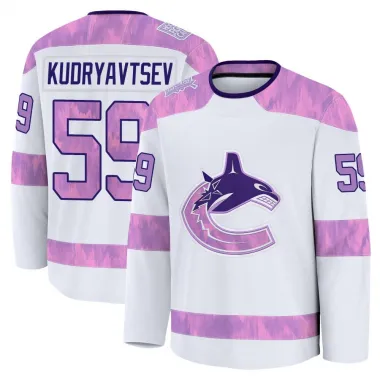White Youth Kirill Kudryavtsev Premium Vancouver Canucks 2024 Hockey Fights Cancer Practice Jersey