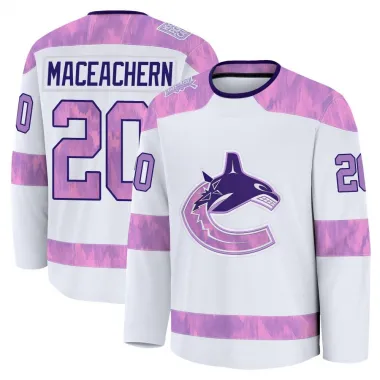 White Youth Mackenzie MacEachern Premium Vancouver Canucks 2024 Hockey Fights Cancer Practice Jersey