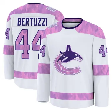 White Youth Todd Bertuzzi Premium Vancouver Canucks 2024 Hockey Fights Cancer Practice Jersey