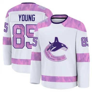 White Youth Ty Young Premium Vancouver Canucks 2024 Hockey Fights Cancer Practice Jersey