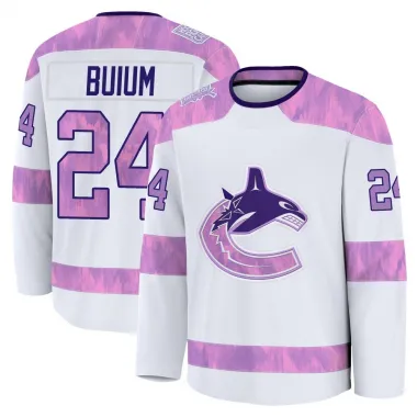 White Youth Zeev Buium Premium Vancouver Canucks 2024 Hockey Fights Cancer Practice Jersey